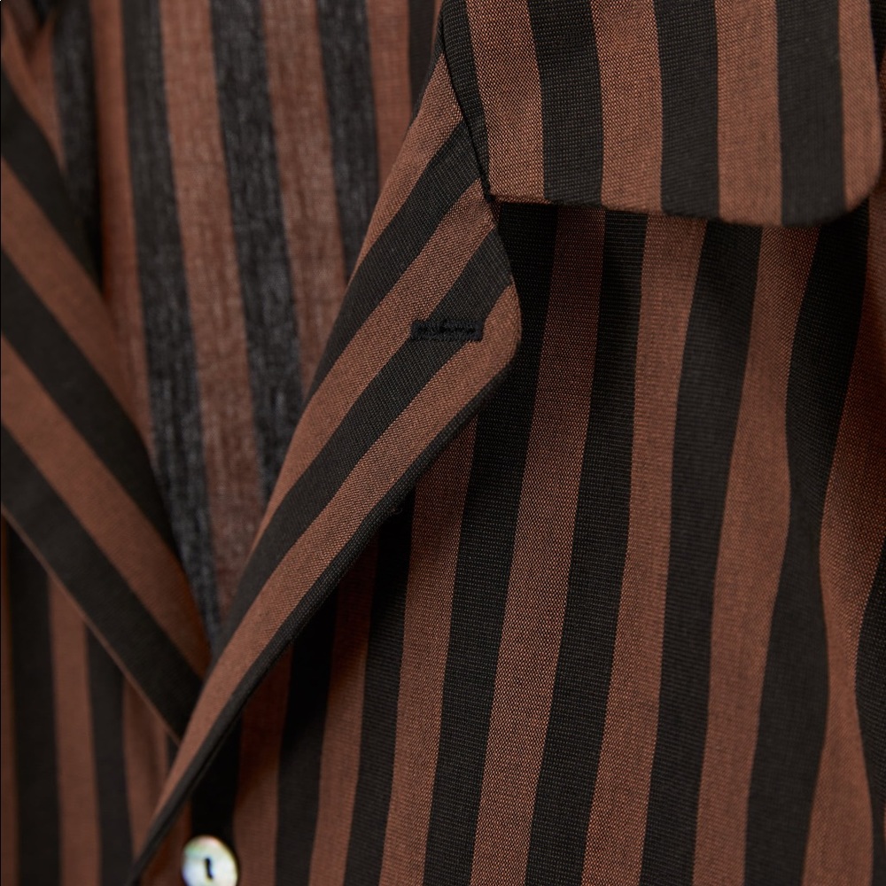 ZARA Striped Black + Brown Cotton Button Down Blouse - Picture 3 of 6